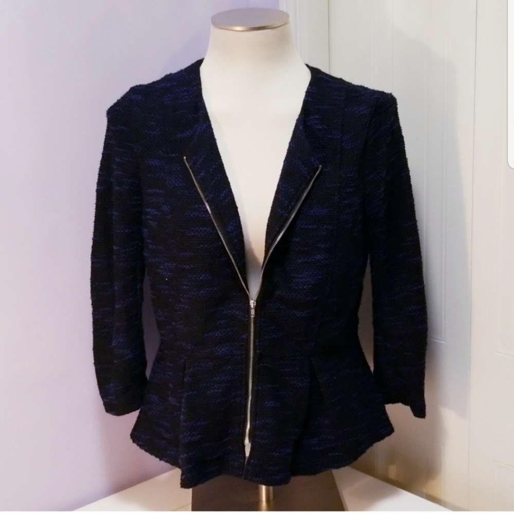 Black/Blue peplum zip up blazer